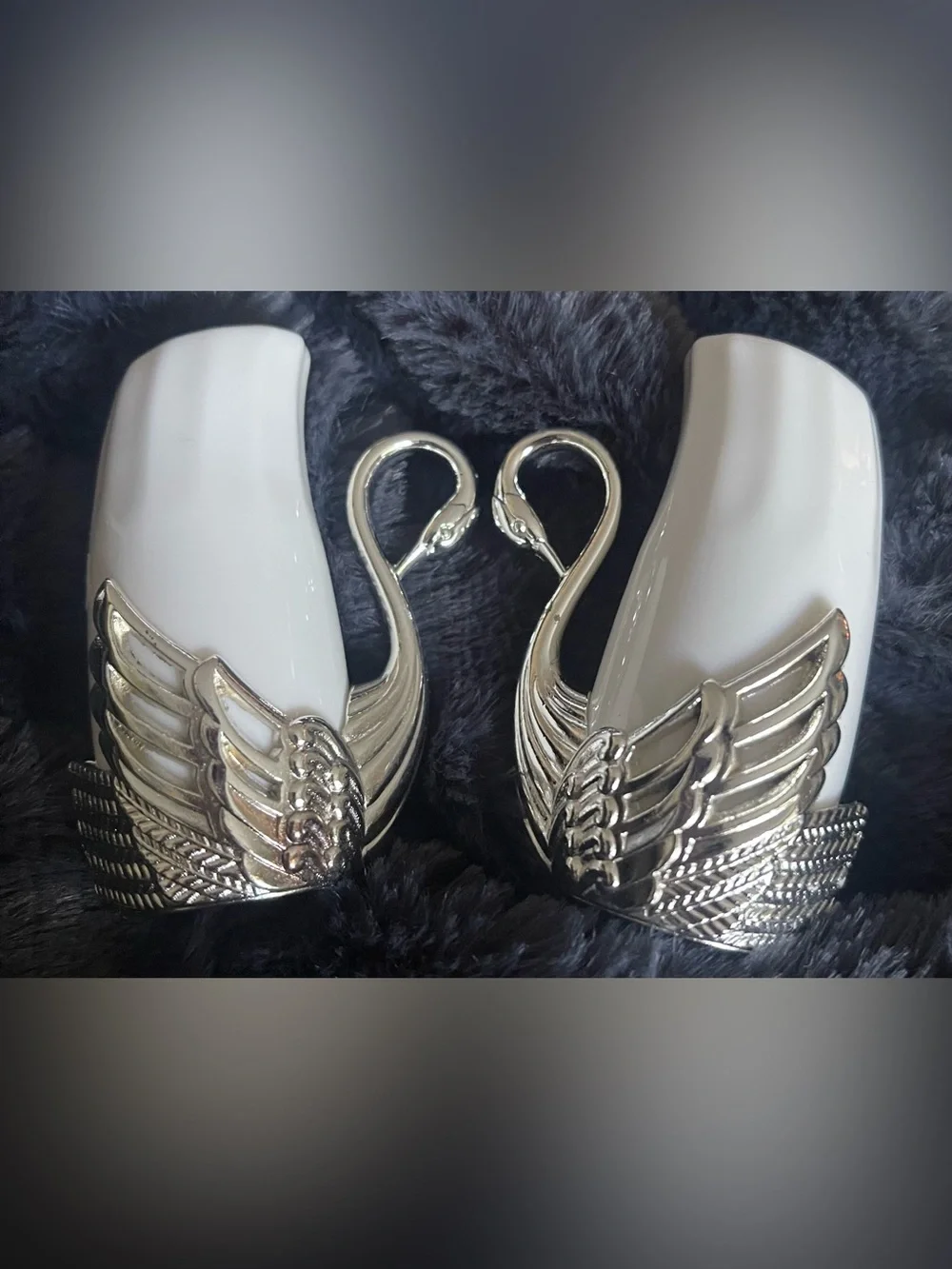 VINTAGE Art Nouveau Silver Plated Swans Porcelain Salt & Pepper Shakers Birds